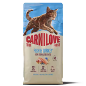 Ултра премиум суха храна за кастрирани котки Carnilove TRUE FRESH Fish & Turkey Dry food for Sterilised Cats с 44% прясна риба и 26% прясно пуешко месо 400гр